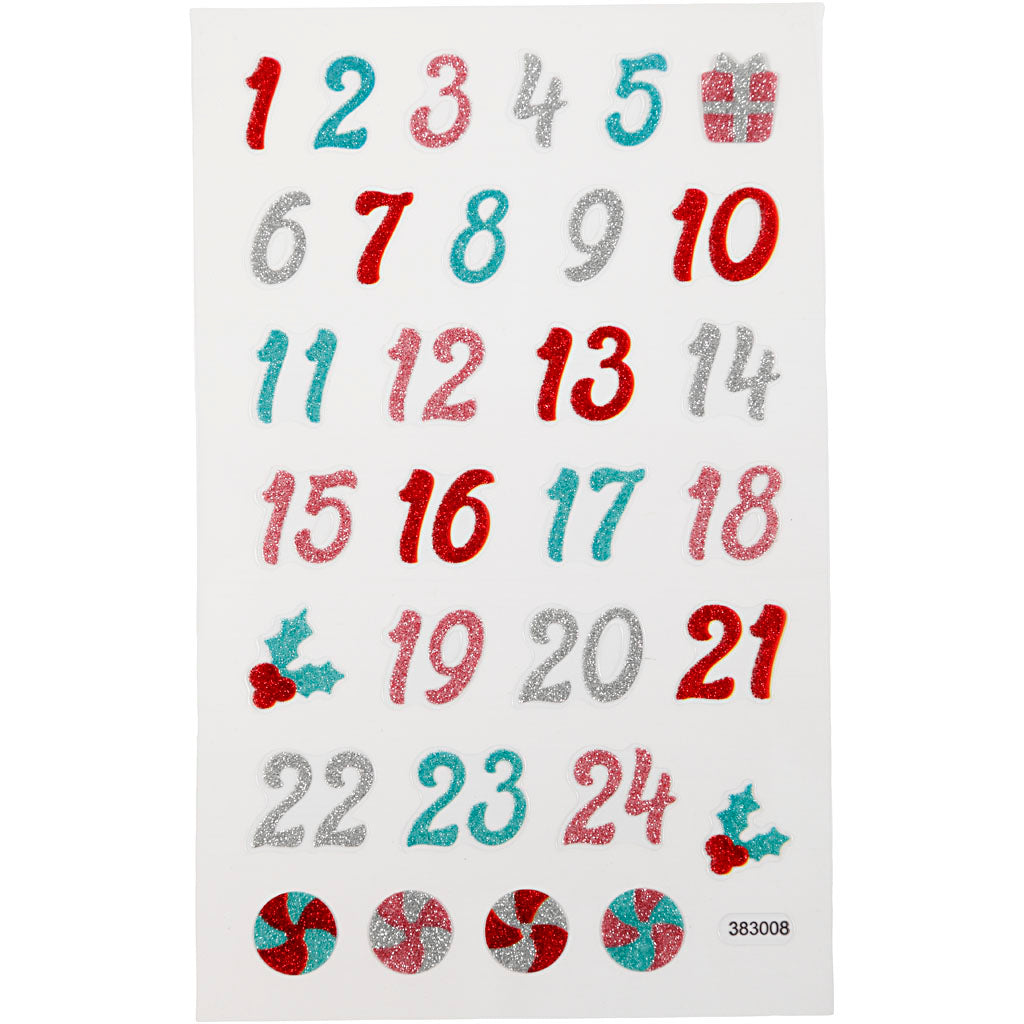 Creativ company glitter stickers, advent numbers, sheet 10x16 cm, 1 sheet
