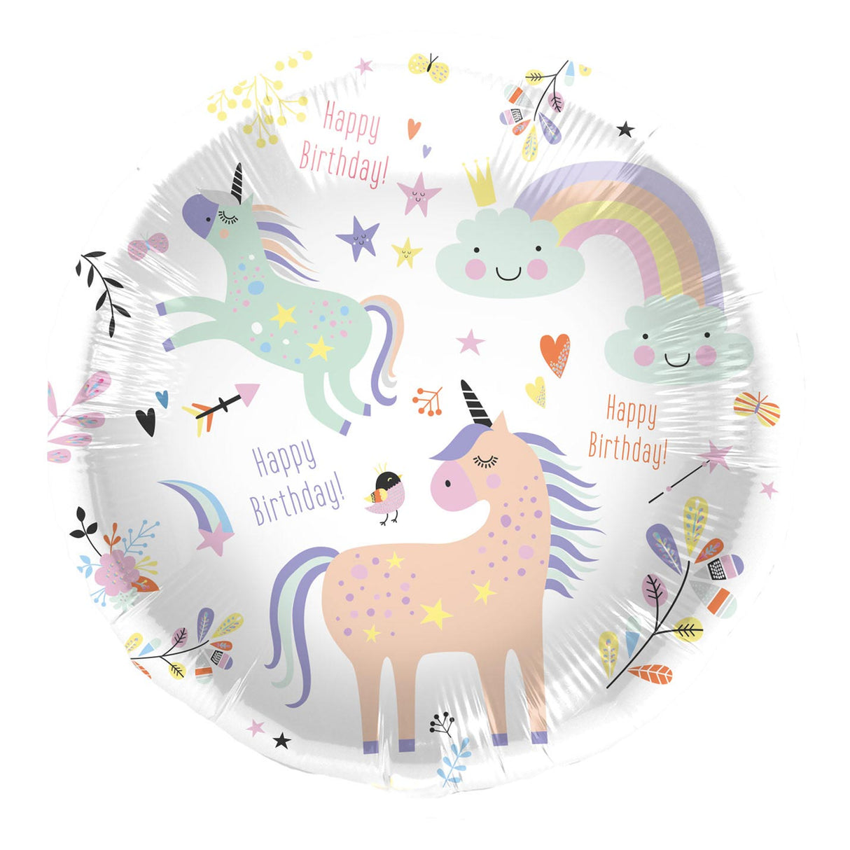 Фолиев балон Happy Birthday Unicorns 45см.