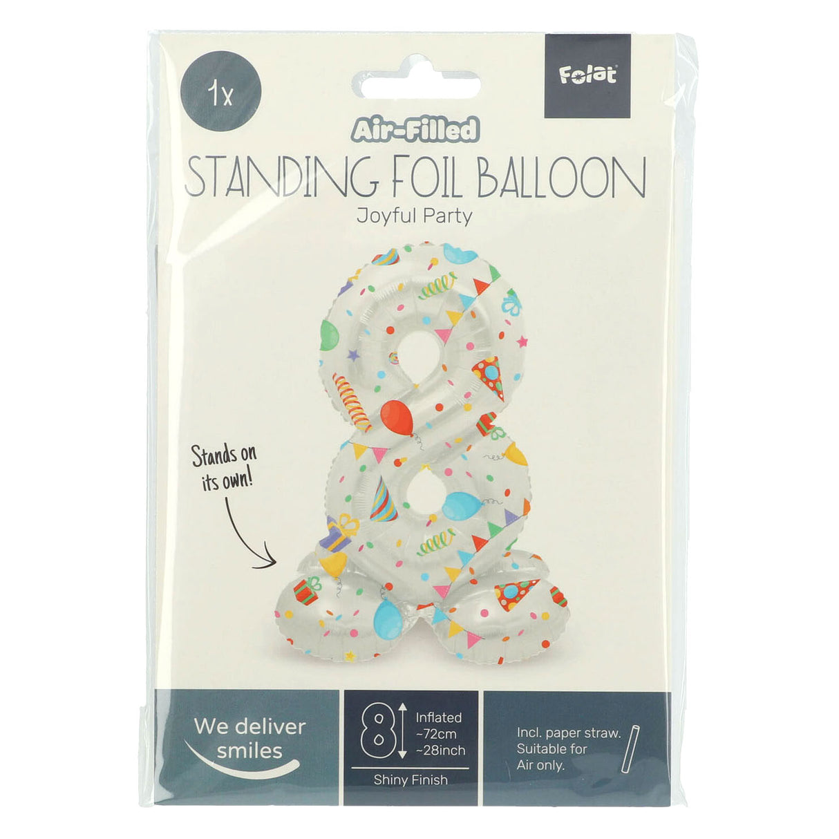 Stehende Folienballon freudiger Party Nummer 8-72 cm