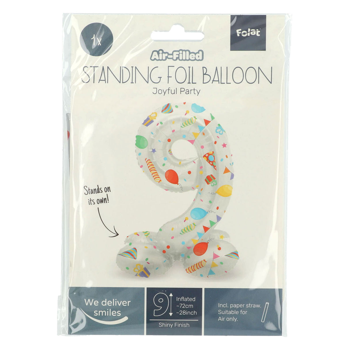 Stehfolie Ballon freudiger Party Nummer 9 -72 cm