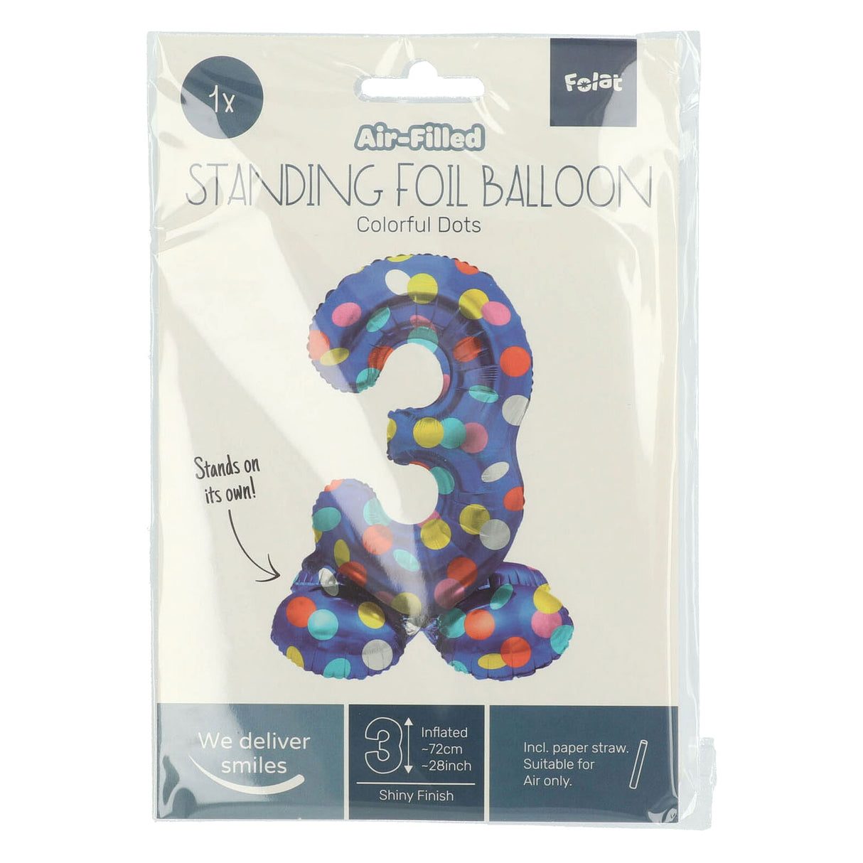 Stehfolie Ballon farbenfrohe Punkte Nummer 3 - 72 cm