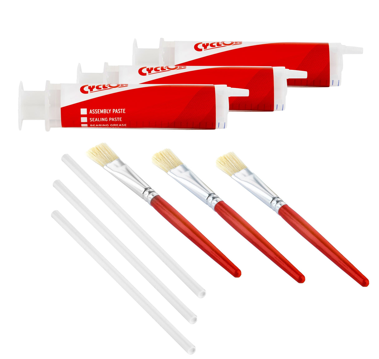 Set di cicli con 3 siringhe e 3 pennelli per la barra di grasso