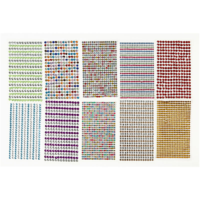 Creativ company stick-on rhinestones, d 4-6 mm, sheet 16x9.5 cm, various colors, 10 sheets 1 box