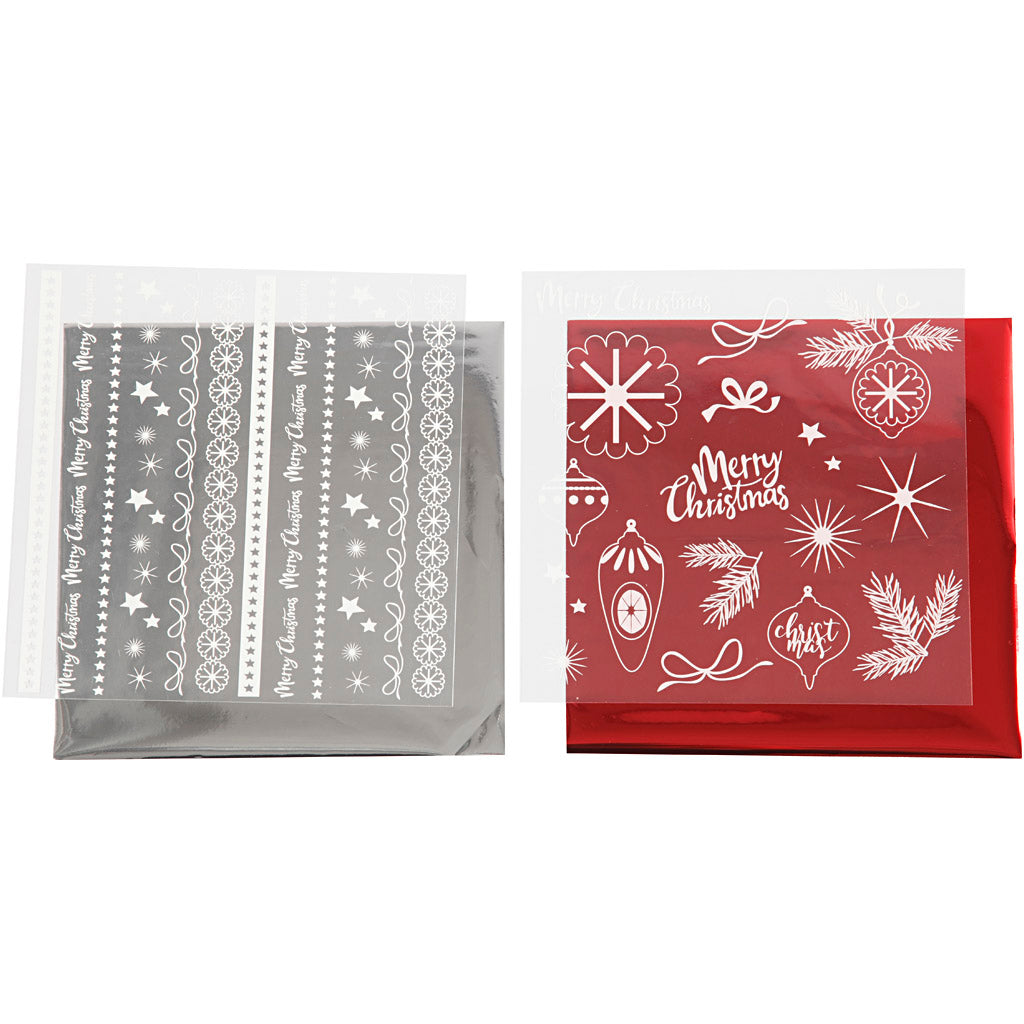 Creativ company deco foil and transfer sheet, magical Christmas, sheet 15x15 cm, red, silver, 2x2 sheets 1 box