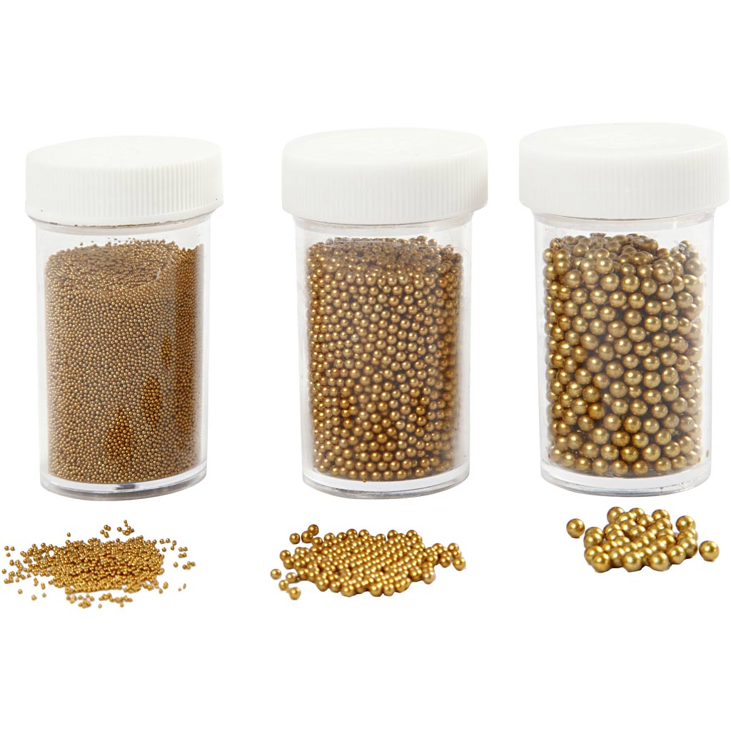 Creativ company mini stones of glass, size 0.6-0.8 + 1.5-2 + 3 mm, gold, 3x45 gr 1 box