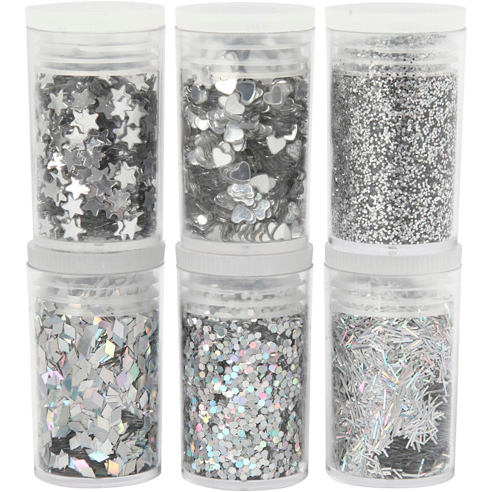 Creativ company bio sparkles sequins, zilver, 6x7 ml 1 doos