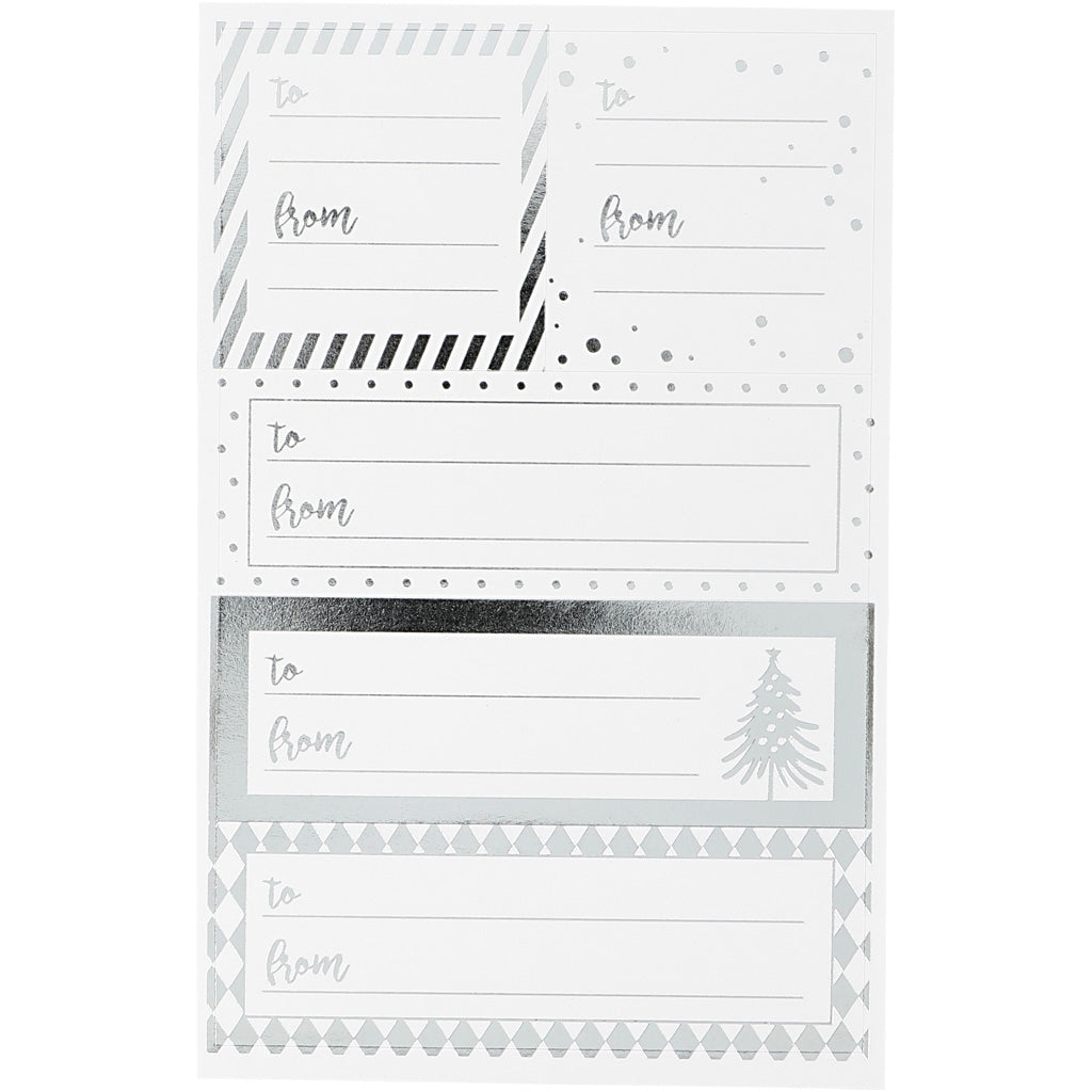 Vivi Gade stickers, sheet 9x14 cm, dimensions 42x39 + 84x29 mm, silver, white, 4 sheets 1 box