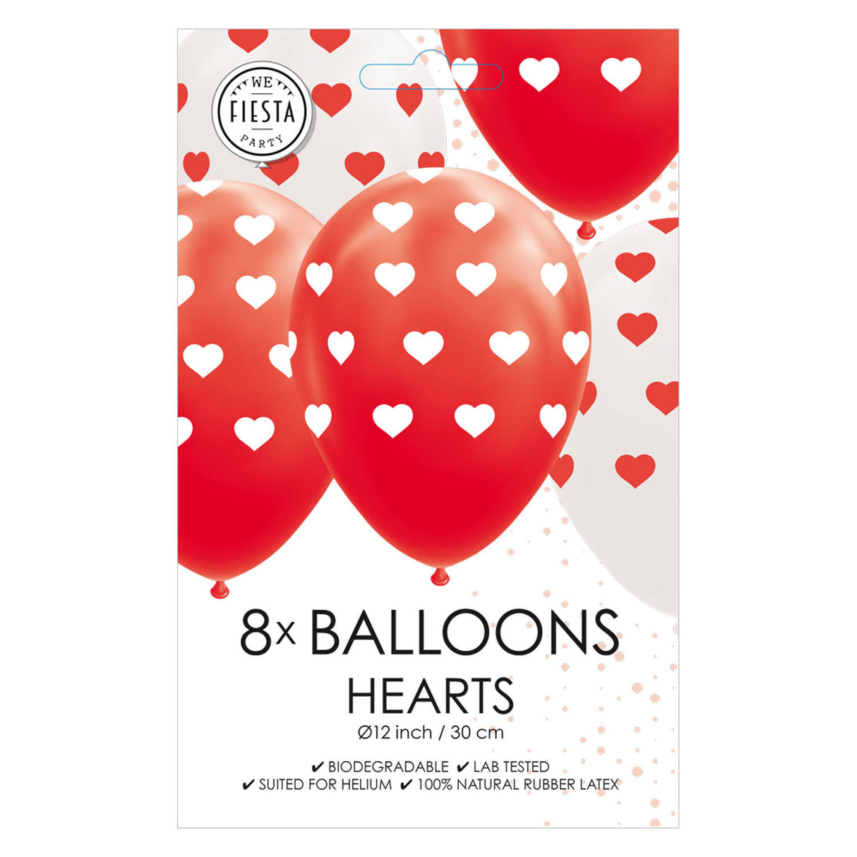 Ballons coeurs rouges blancs 30cm, 8e.