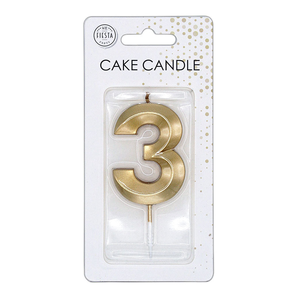 Globos taartkaars 6cm metallic goud no. 3