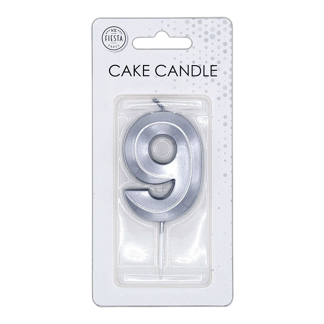 Globos taartkaars 6cm metallic zilver no.9