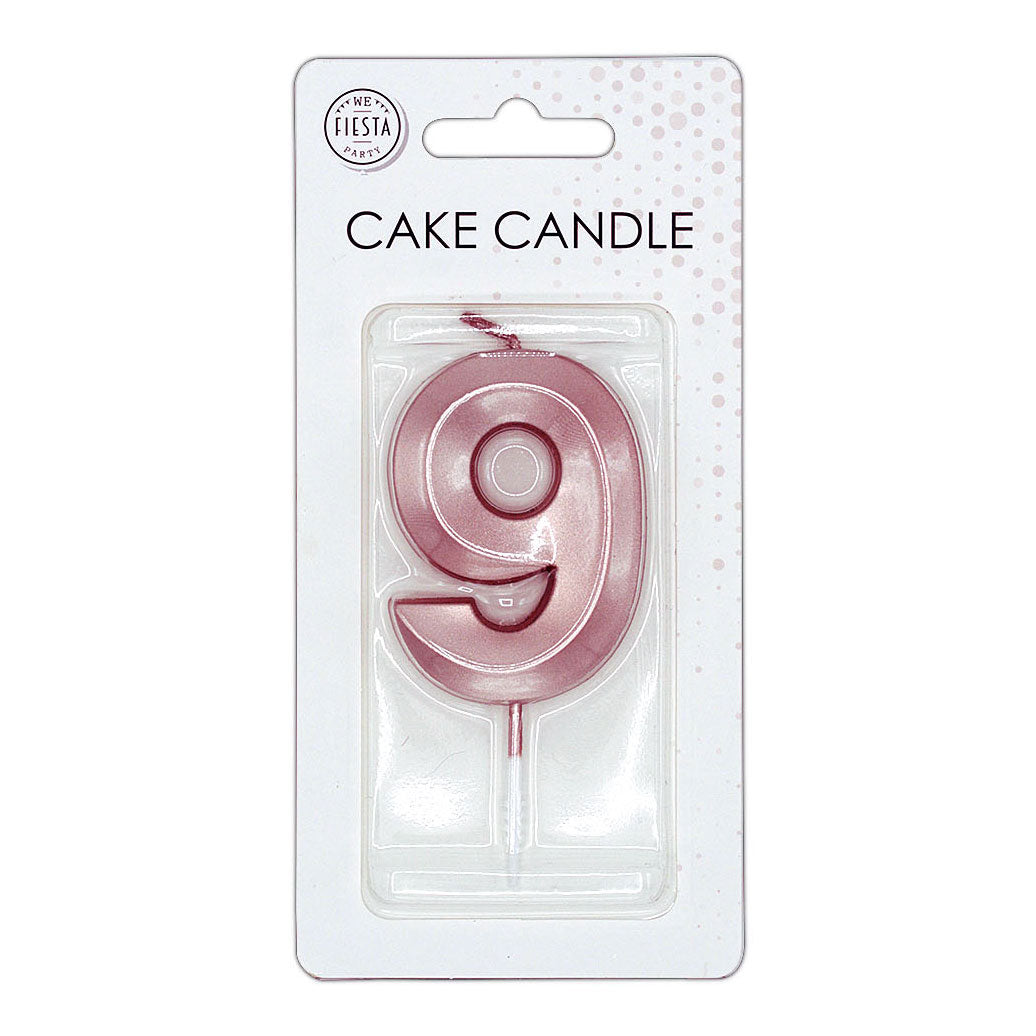 Globos taartkaars 6cm metallic rose goud no. 9
