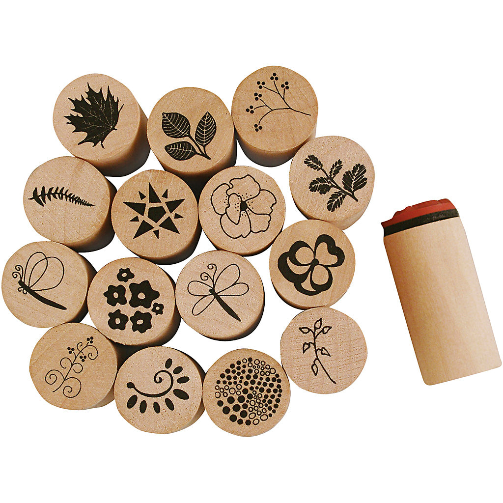 Creativ company deco art stamps, flowers and leaves, h: 26 mm, d 20 mm, 15 pieces 1 box
