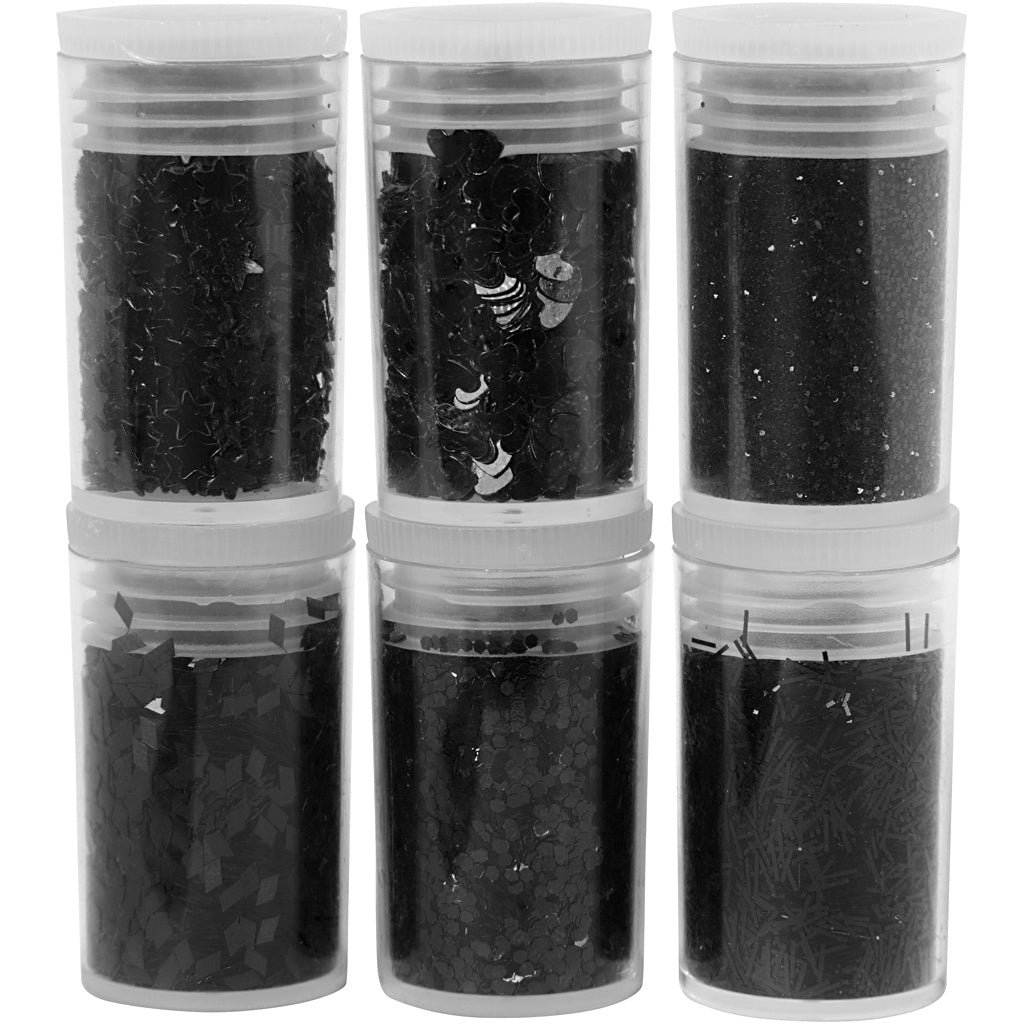 Creativ company glitter and sequins, black, 6x5 gr 1 box