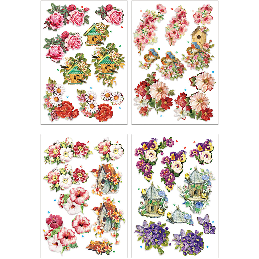 Creativ company 3d sheets, flowers and birds, sheet 21x30 cm, 4 sheets 1 box