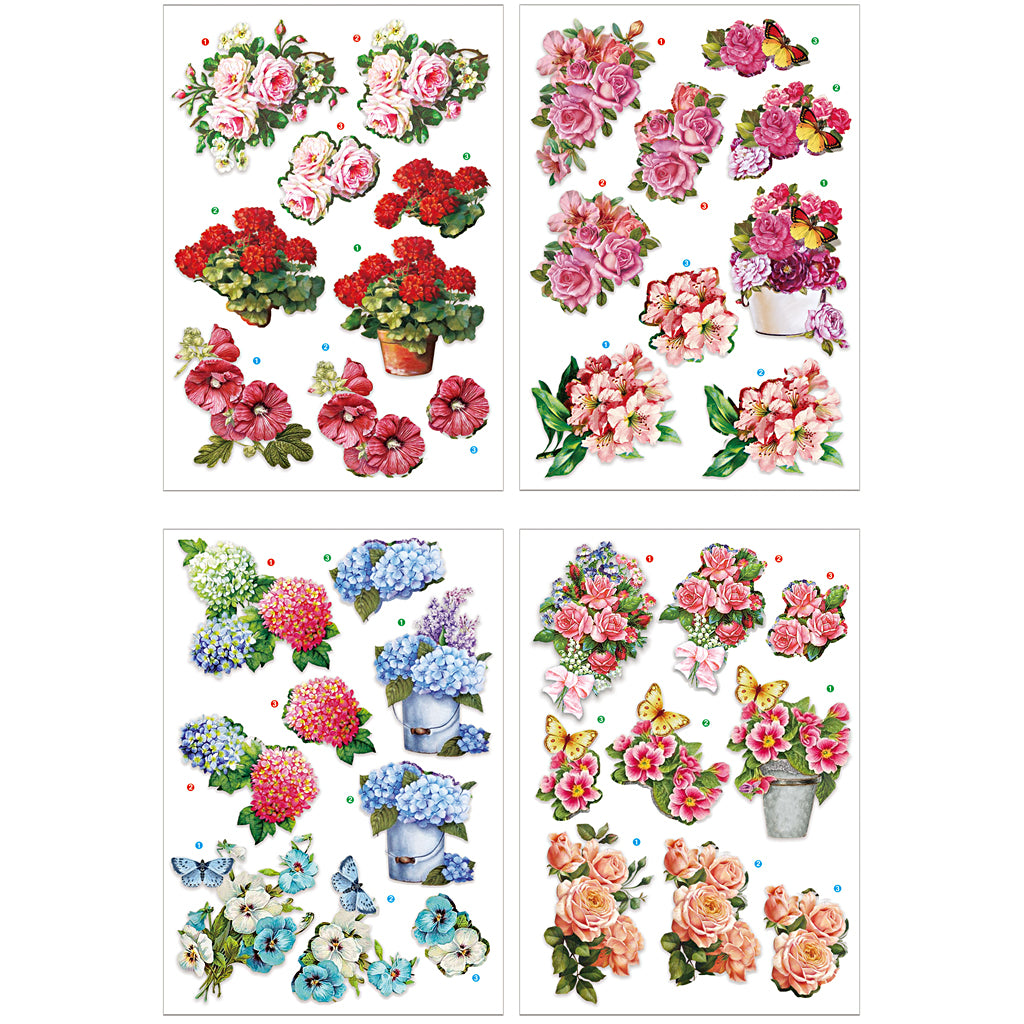 Creativ company 3d sheets, flowers, sheet 21x30 cm, 4 sheets 1 box