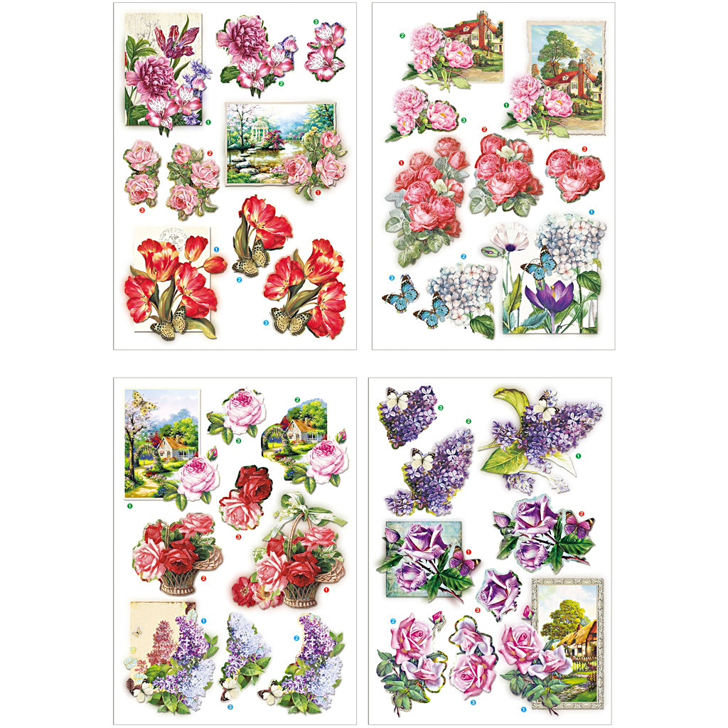 Creativ company 3d sheets, flowers and butterflies, sheet 21x30 cm, 4 sheets 1 box
