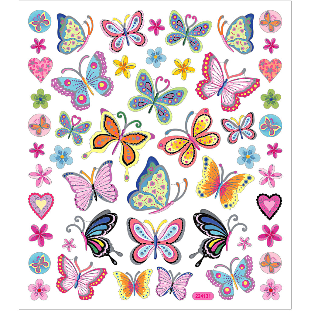 Creativ company stickers, flowers and butterflies, sheet 15x16.5 cm, approx. 21 pieces, 1 sheet