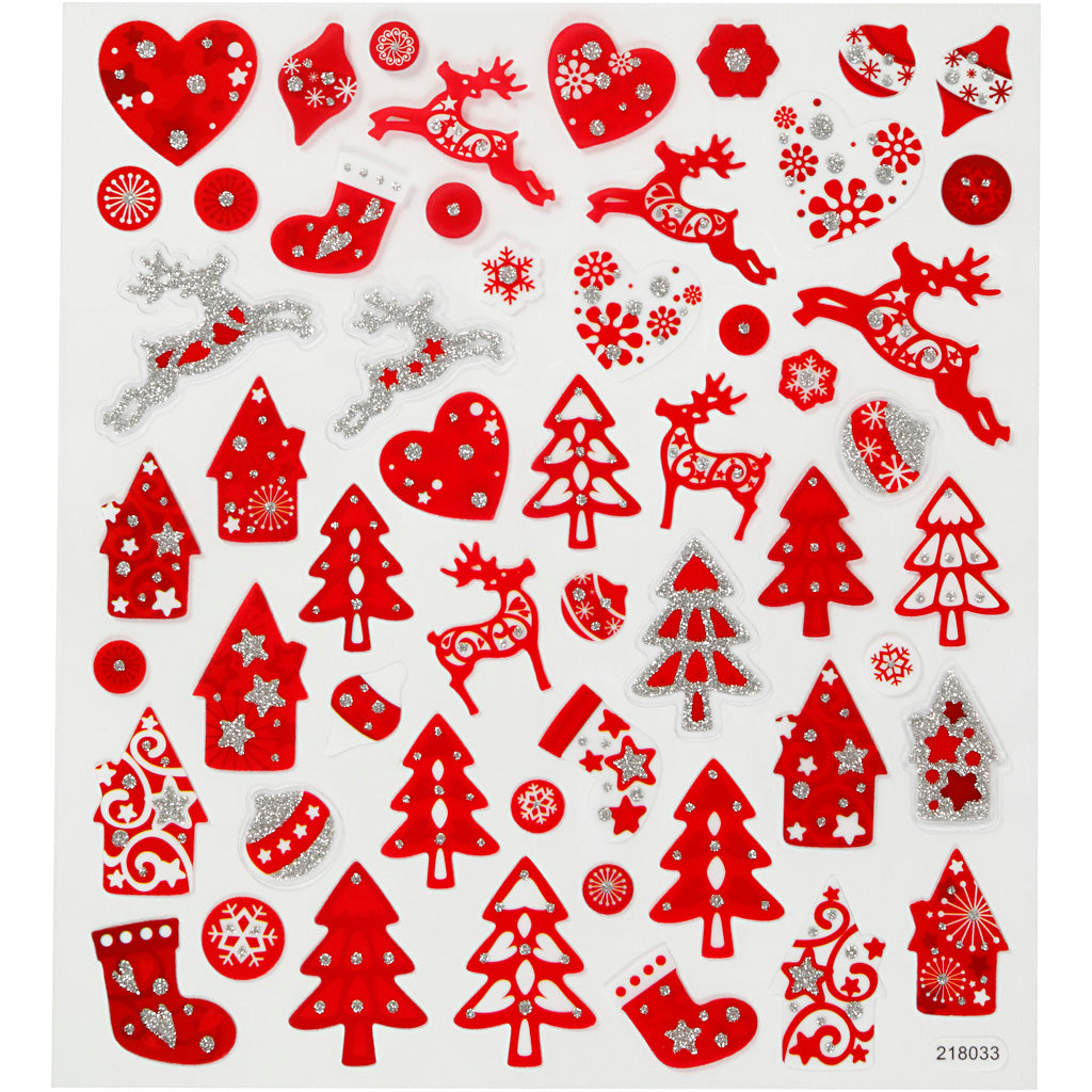Creativ company stickers, red and white Christmas, sheet 15x16.5 cm, approx. 54 pieces, 1 sheet