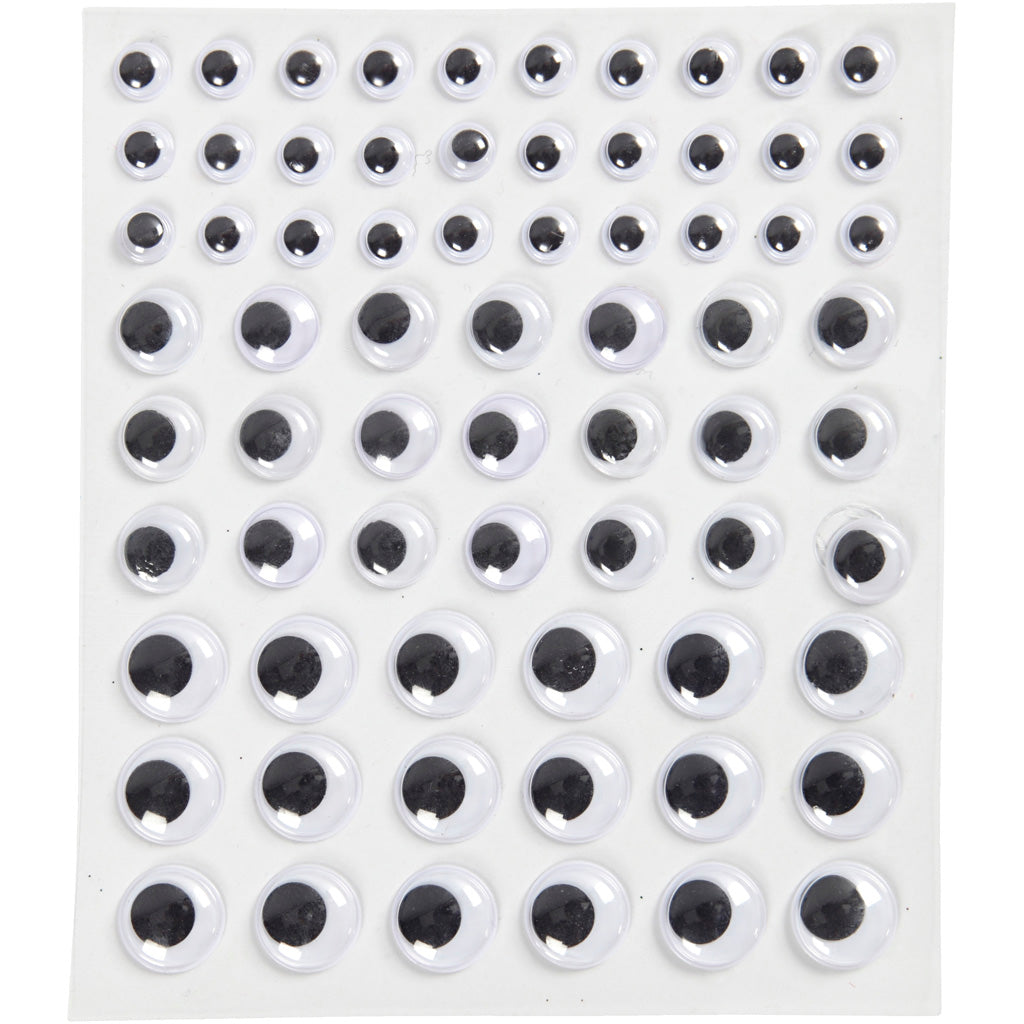 Creativ company wiggle eyes, self-adhesive, d 8+12+14 mm, white, 69 pieces, 1 sheet