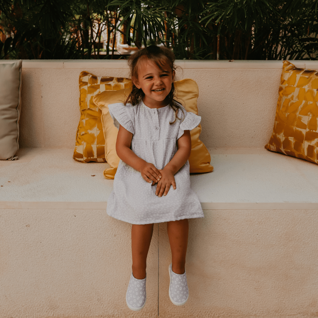 Lampart | liliowy komplet plażowy dla dziewczynki - muślin