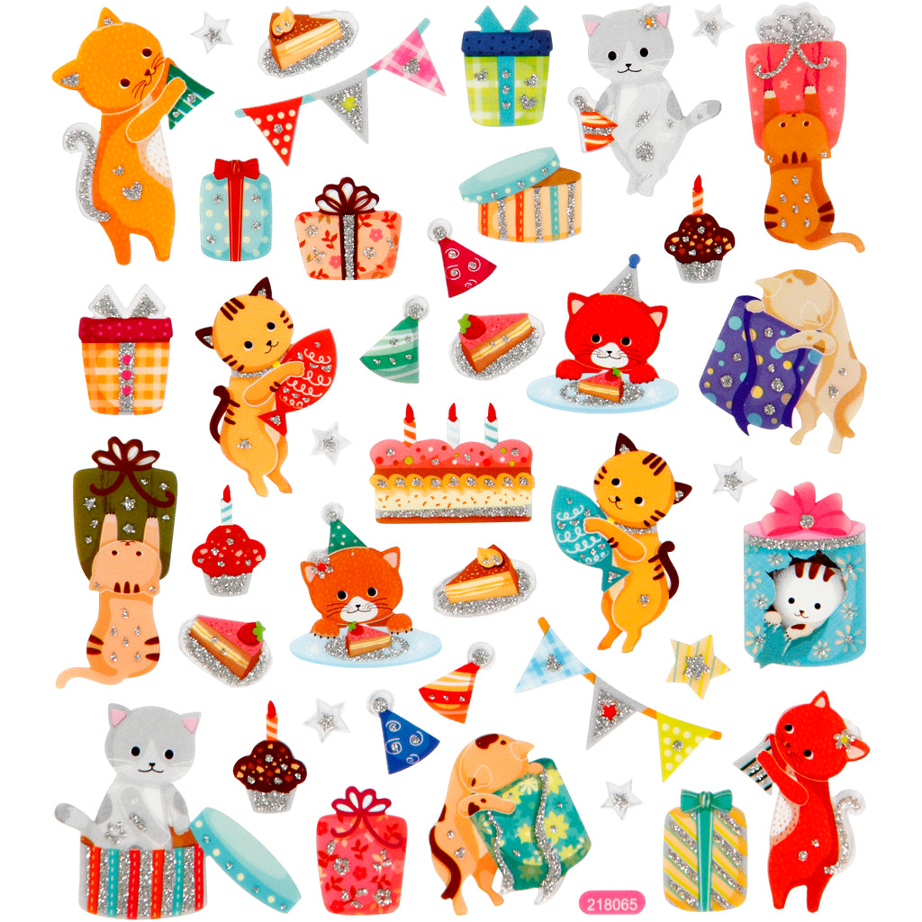 Creativ company stickers, birthday cats, sheet 15x16.5 cm, approx. 38 pieces, 1 sheet