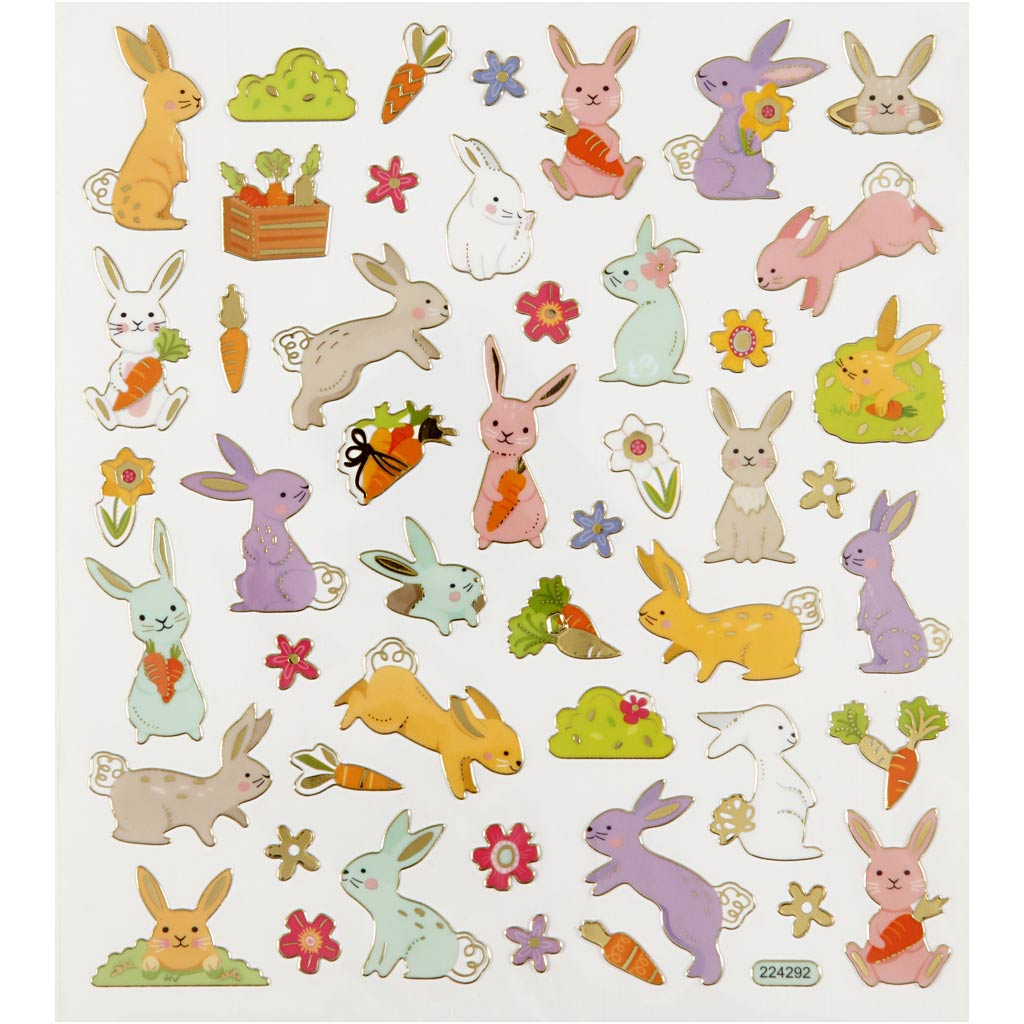 Creativ company stickers, Easter bunny, sheet 15x16.5 cm, approx. 50 pieces, 1 sheet