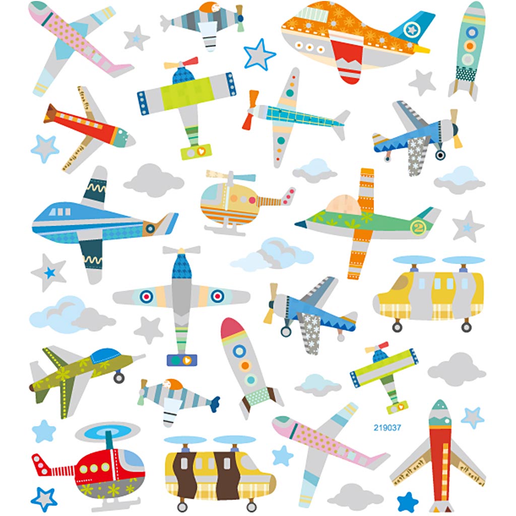 Creativ company stickers, airplanes and helicopters, sheet 15x16.5 cm, approx. 42 pieces, 1 sheet