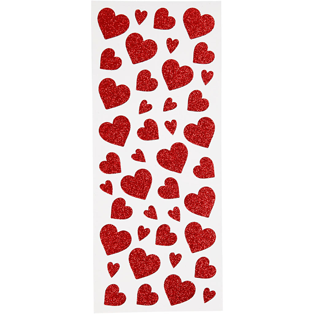 Creativ company glitter stickers, hearts, sheet 10x24 cm, approx. 84 pieces, red, 2 sheets 1 box