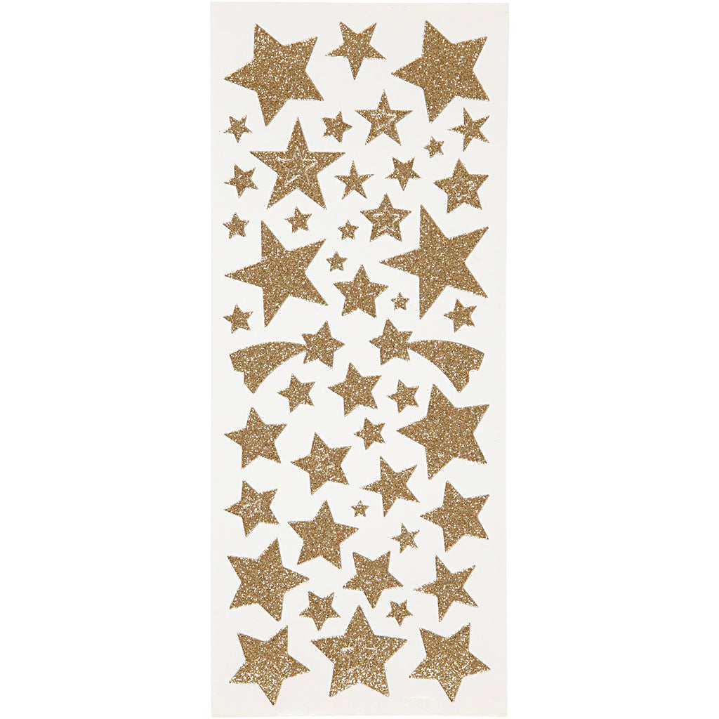 Creativ company glitter stickers, stars, sheet 10x24 cm, approx. 110 pieces, gold, 2 sheets 1 box