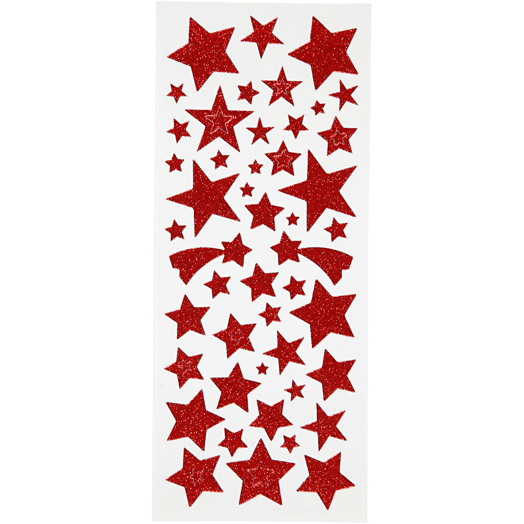 Creativ company glitter stickers, stars, sheet 10x24 cm, approx. 110 pieces, red, 2 sheets 1 box