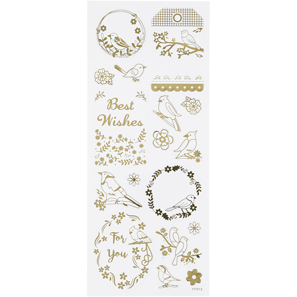 Creativ company stickers, birds, sheet 10x24 cm, approx. 17 pieces, gold, 1 sheet