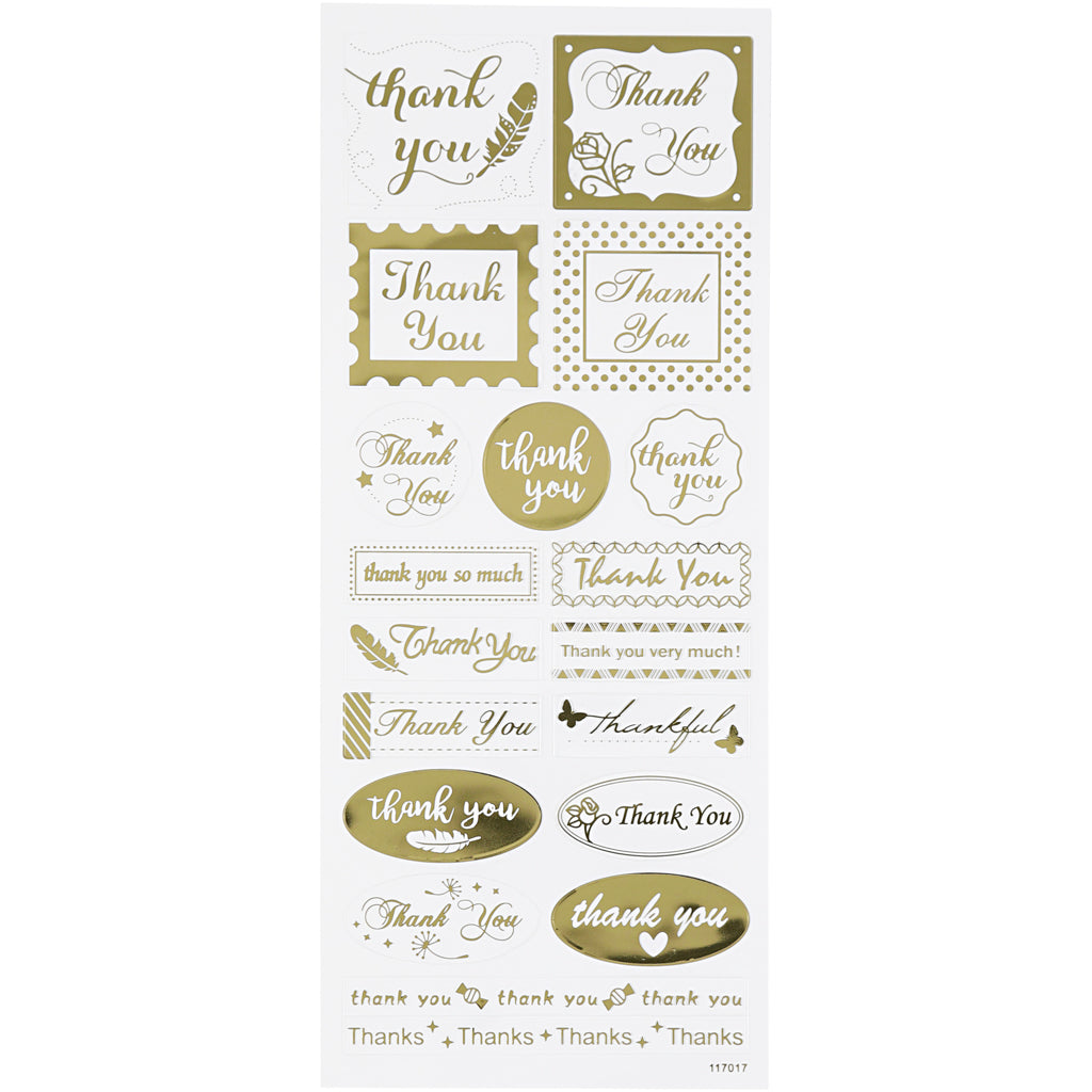 Creativ company stickers, thank you, sheet 10x24 cm, approx. 19 pieces, gold, 1 sheet