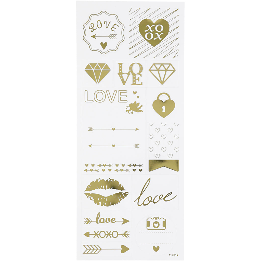 Creativ company stickers, love, sheet 10x24 cm, approx. 14 pieces, gold, 1 sheet
