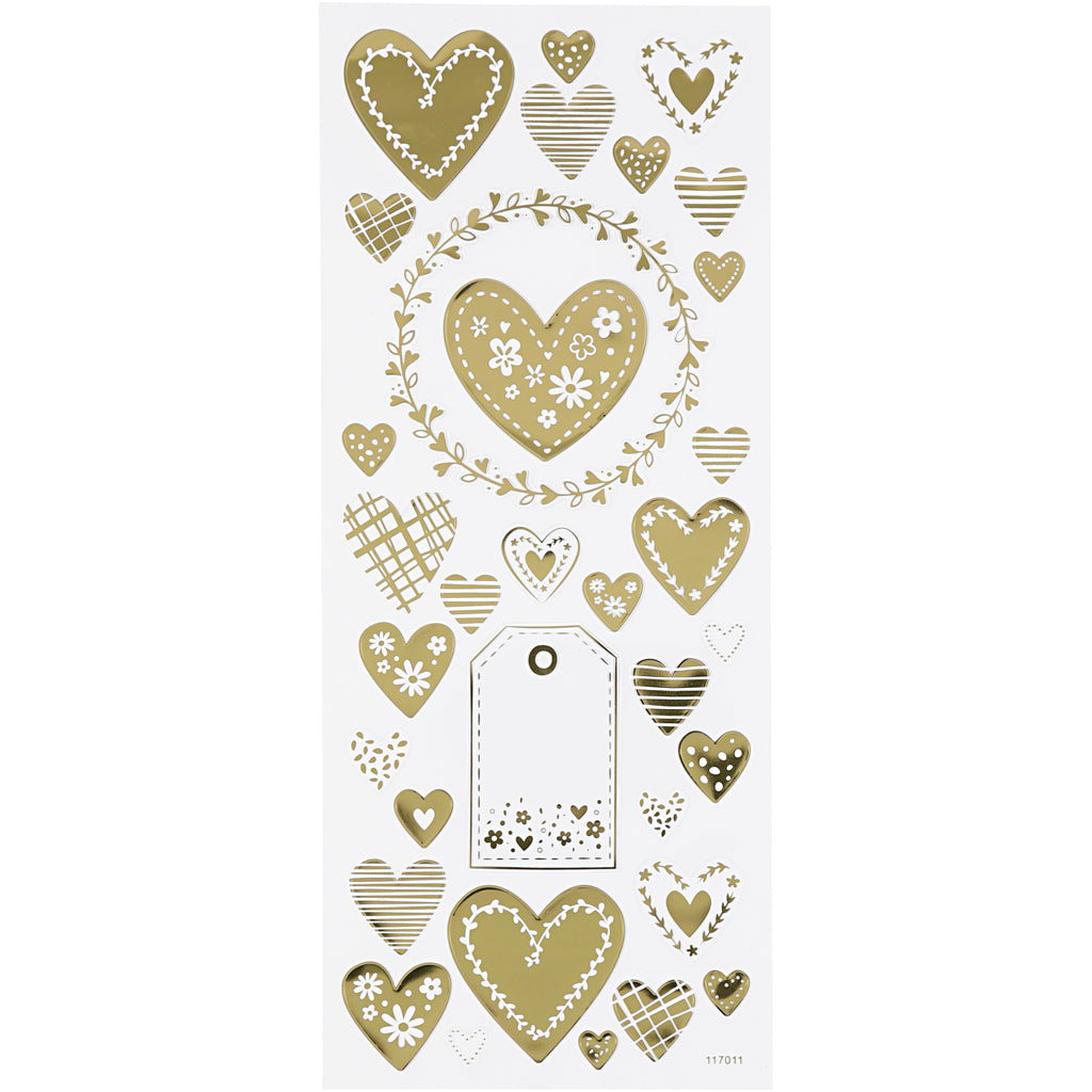 Creativ company stickers, hearts, sheet 10x24 cm, approx. 33 pieces, gold, 1 sheet