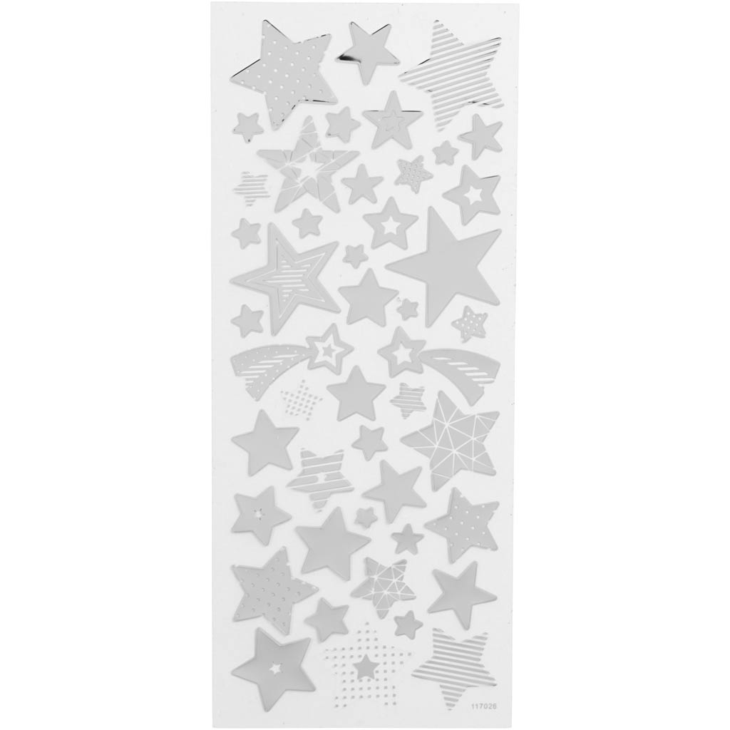 Creativ company stickers, stars, sheet 10x24 cm, approx. 52 pieces, silver, 1 sheet