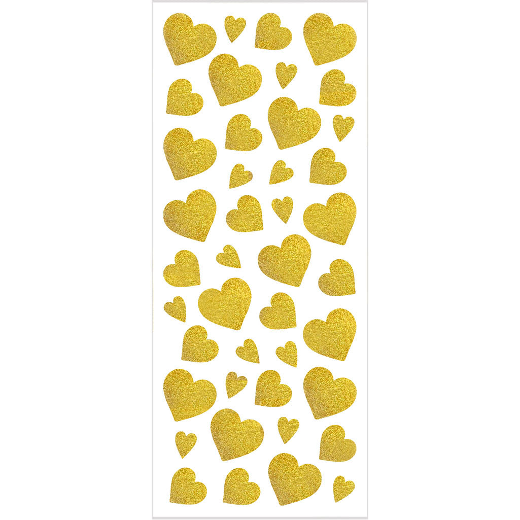 Creativ company glitter stickers, hearts, sheet 10x24 cm, approx. 84 pieces, gold, 2 sheets 1 box
