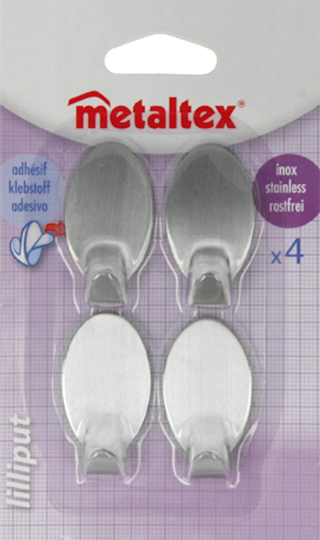Metaltex ovale Klebehaken klein, 4 Stück Edelstahl