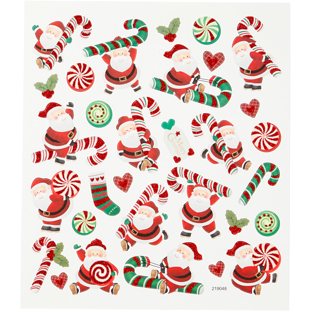 Creativ company stickers, Santa Claus with candy cane, sheet 15x16.5 cm, approx. 31 pieces, 1 sheet