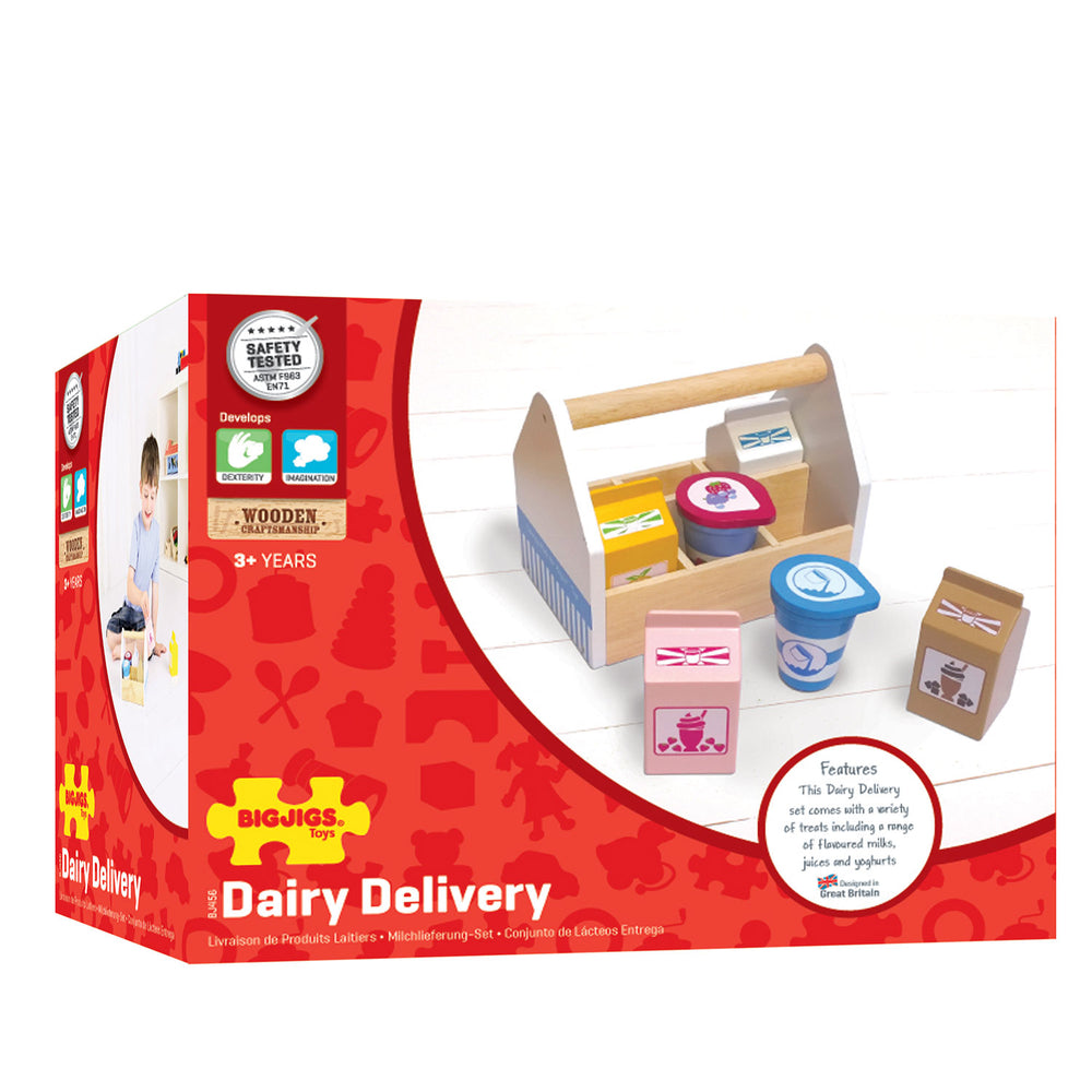 Дървена кутия Bigjigs с млечни продукти, 7dlg.