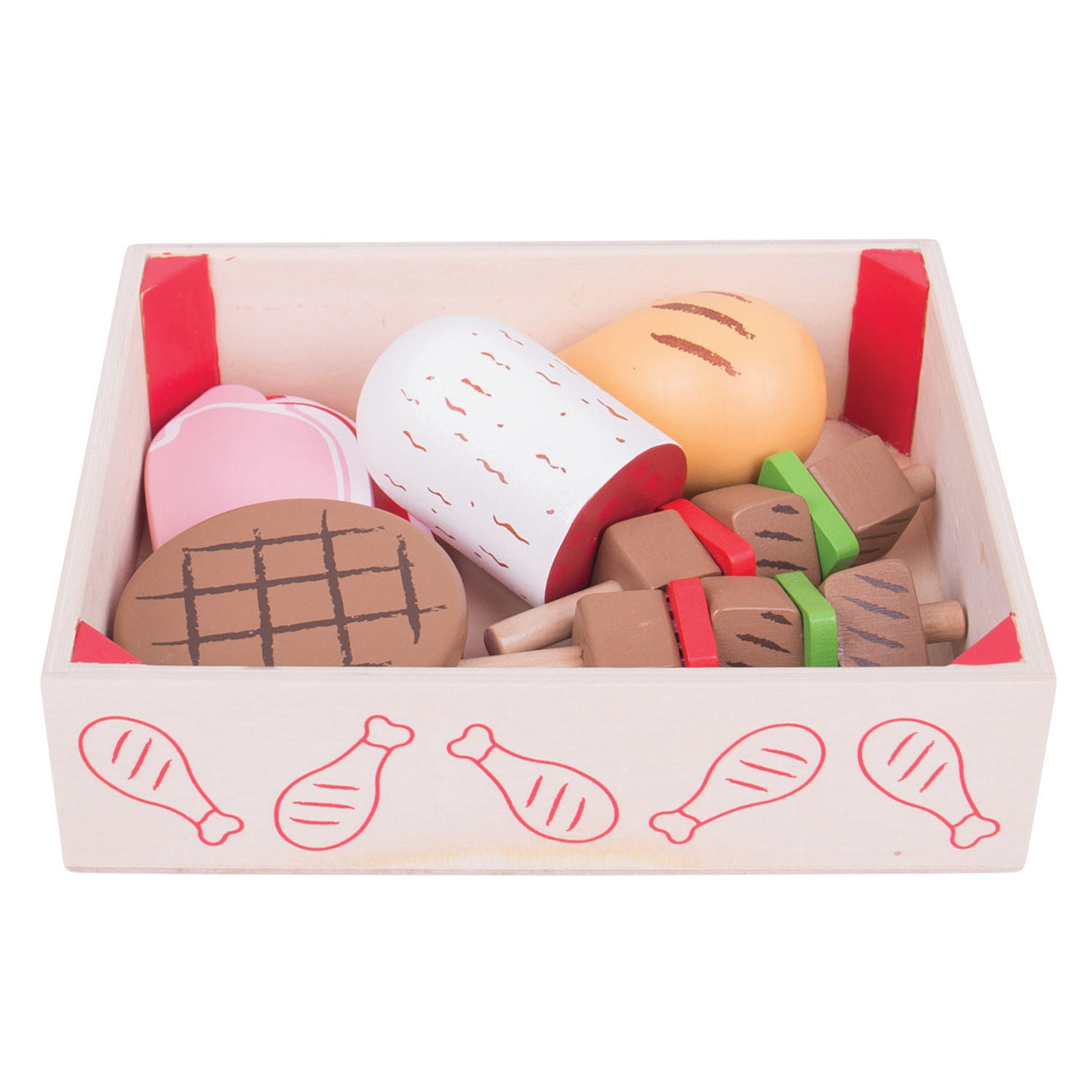 Bigjigs Wooden Box of Meats, 9 pcs.