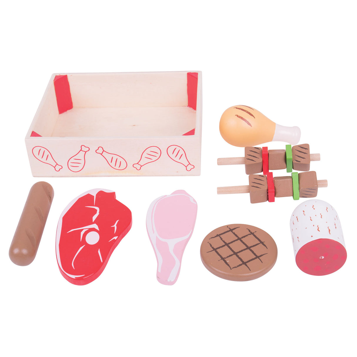 Bigjigs Wooden Box of Meats, 9 pcs.