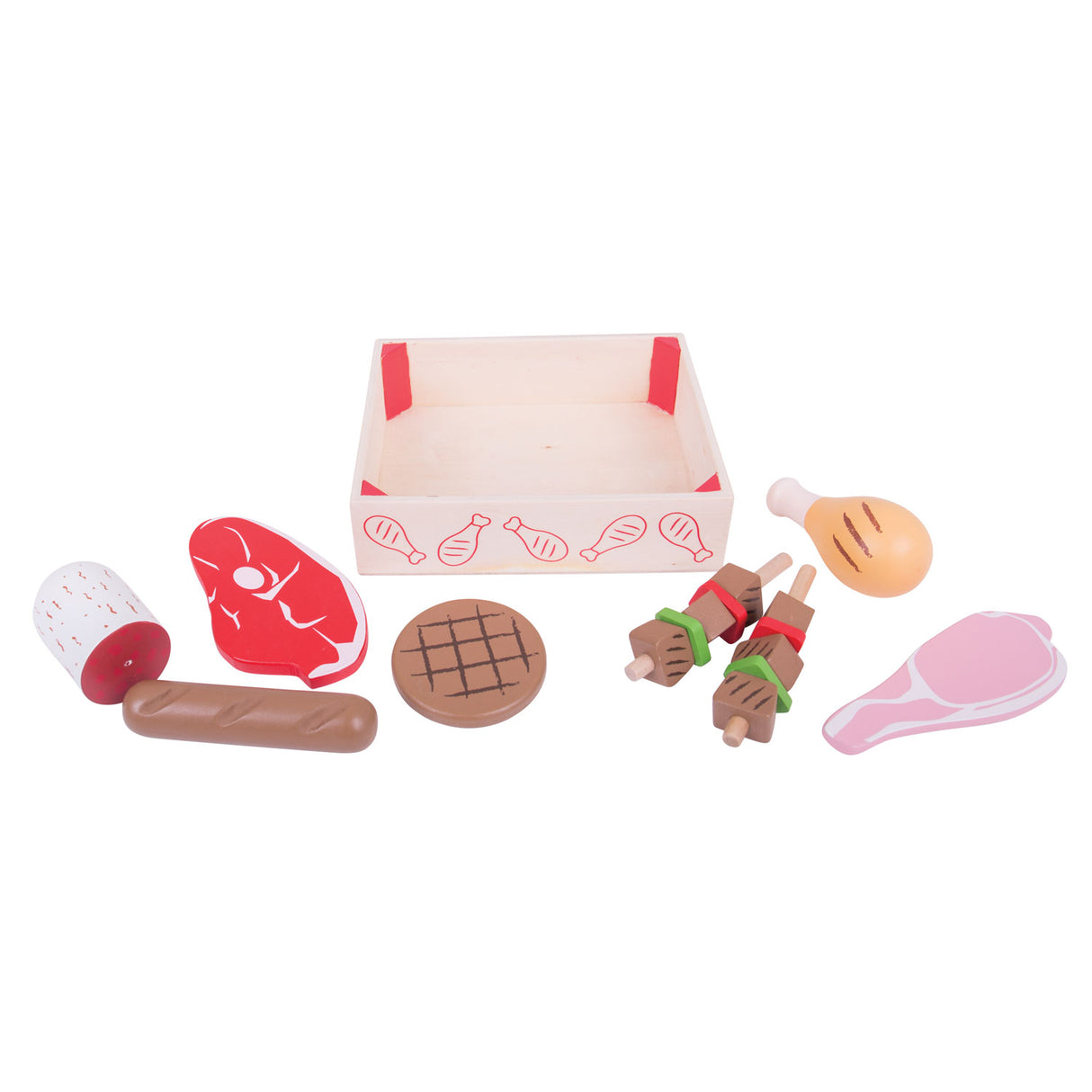 Bigjigs Wooden Box of Meats, 9 pcs.