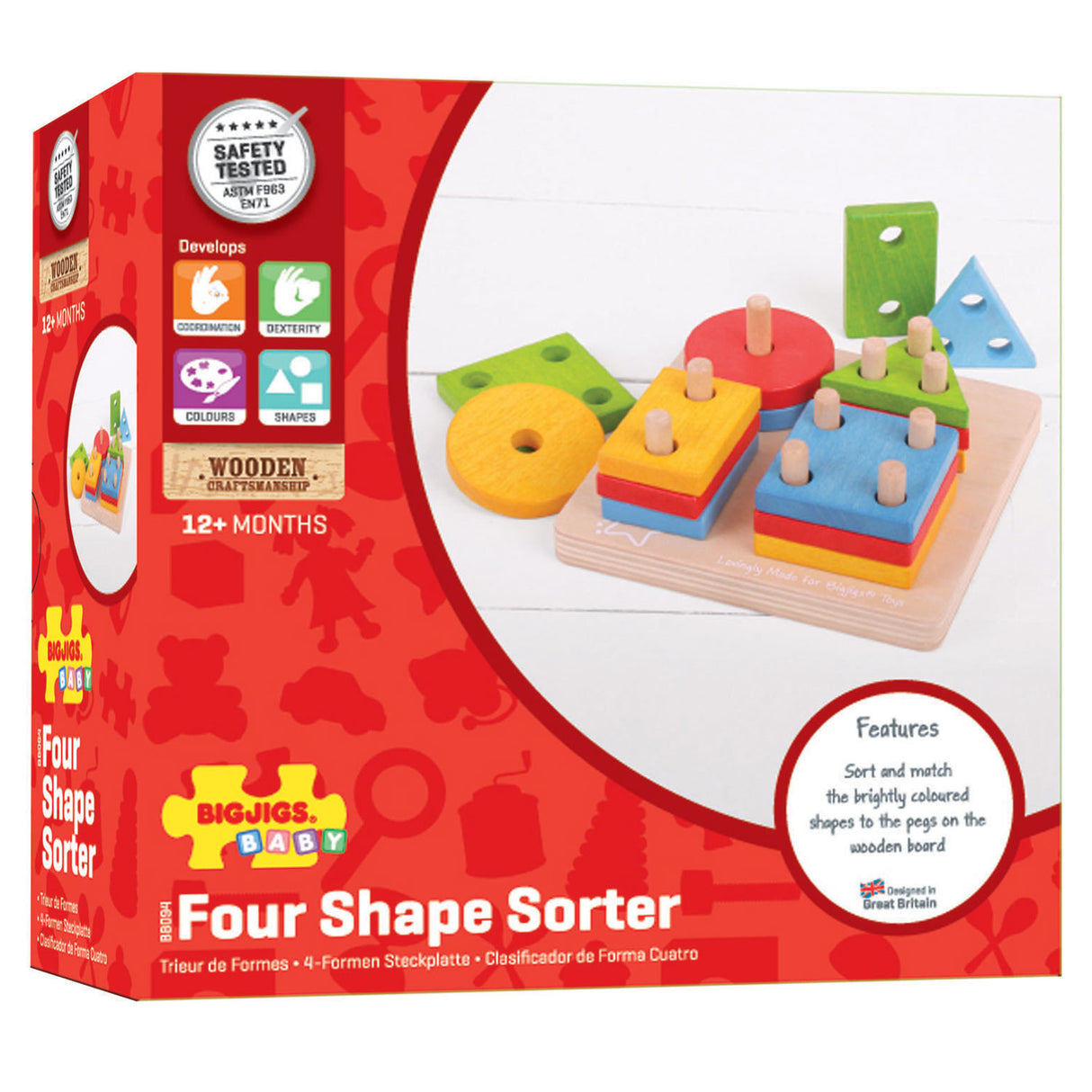 Bigjigs Wooden Shape Stacking Game, 17pcs.