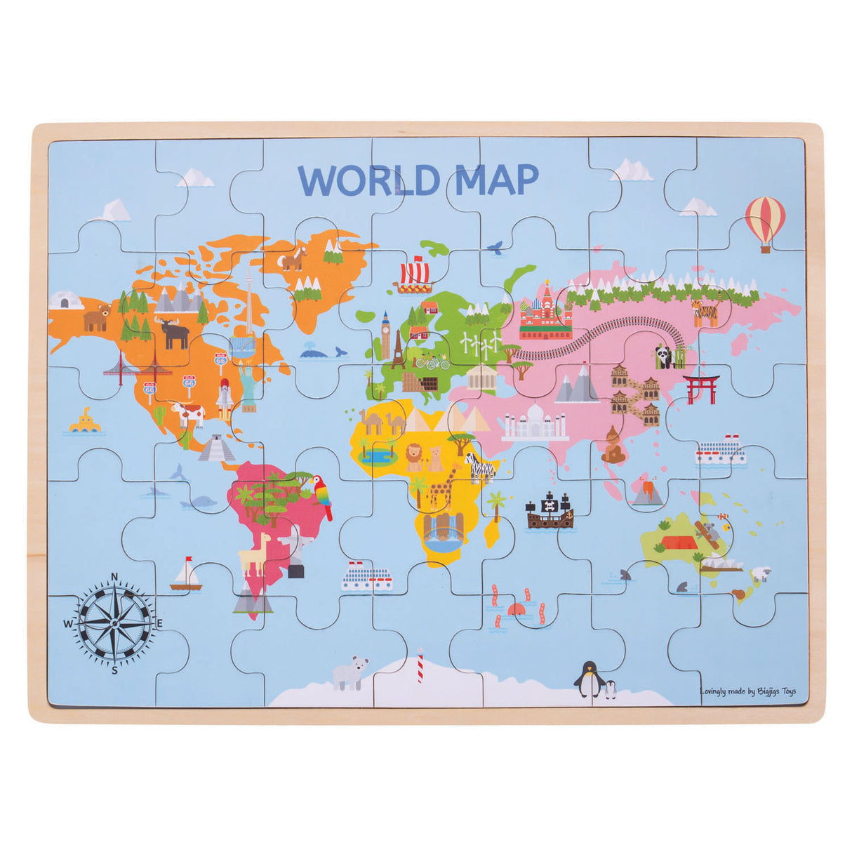 Bigjigs Wooden World Map Puzzle, 35pcs.