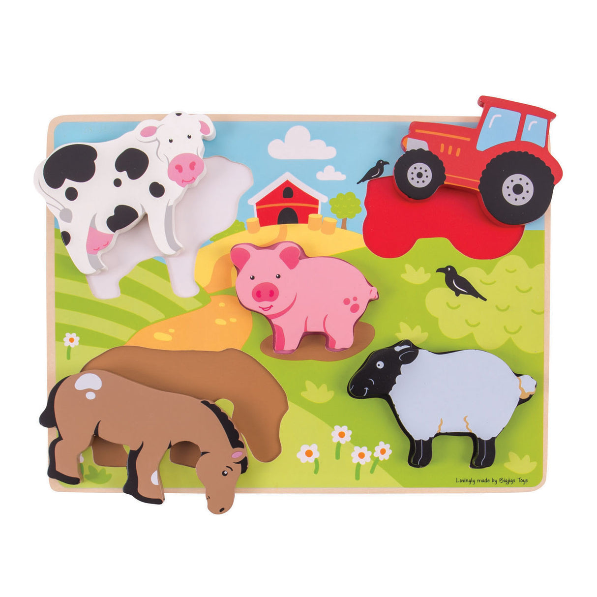 Bigjigs houten puzzel boerderij, 5dlg.