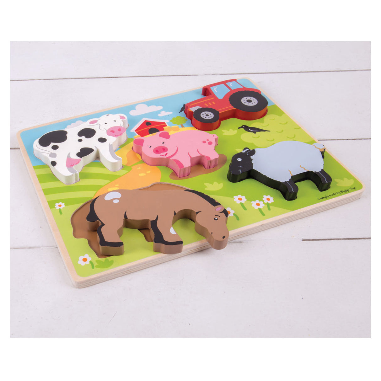 Bigjigs houten puzzel boerderij, 5dlg.