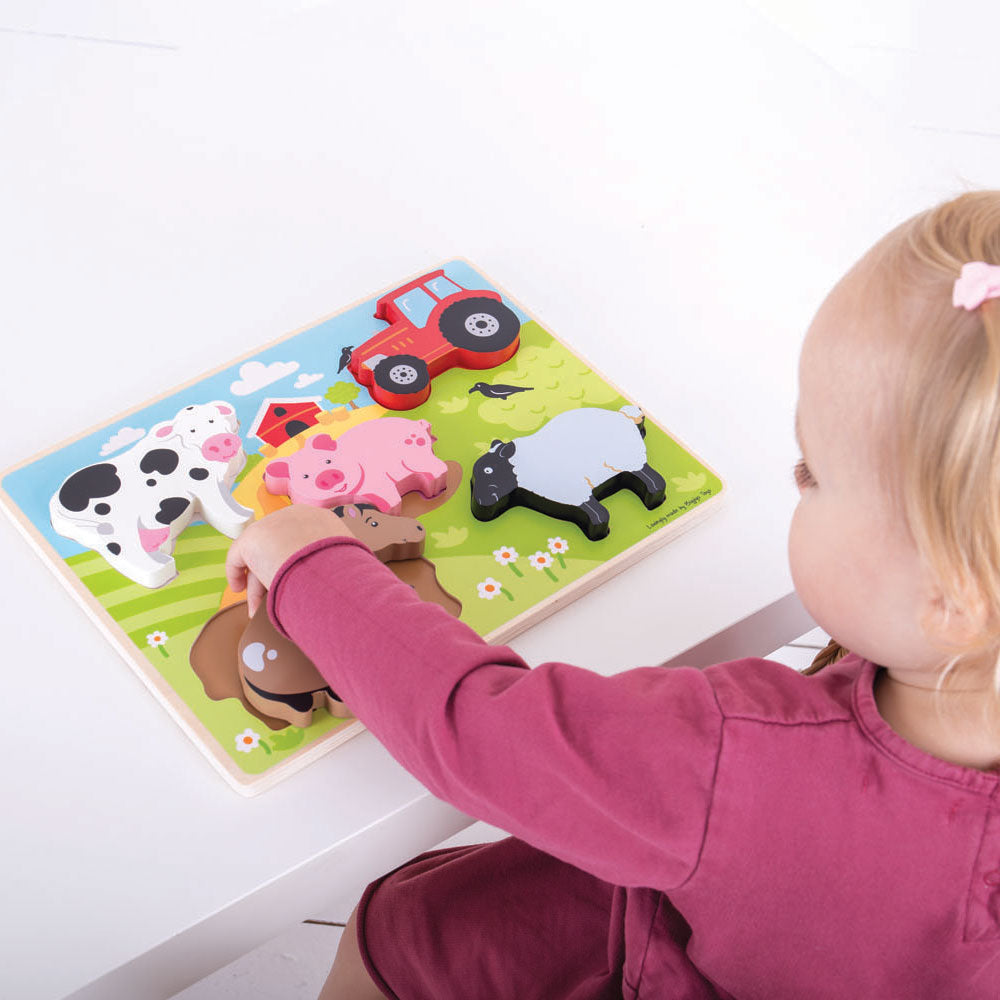 Bigjigs houten puzzel boerderij, 5dlg.