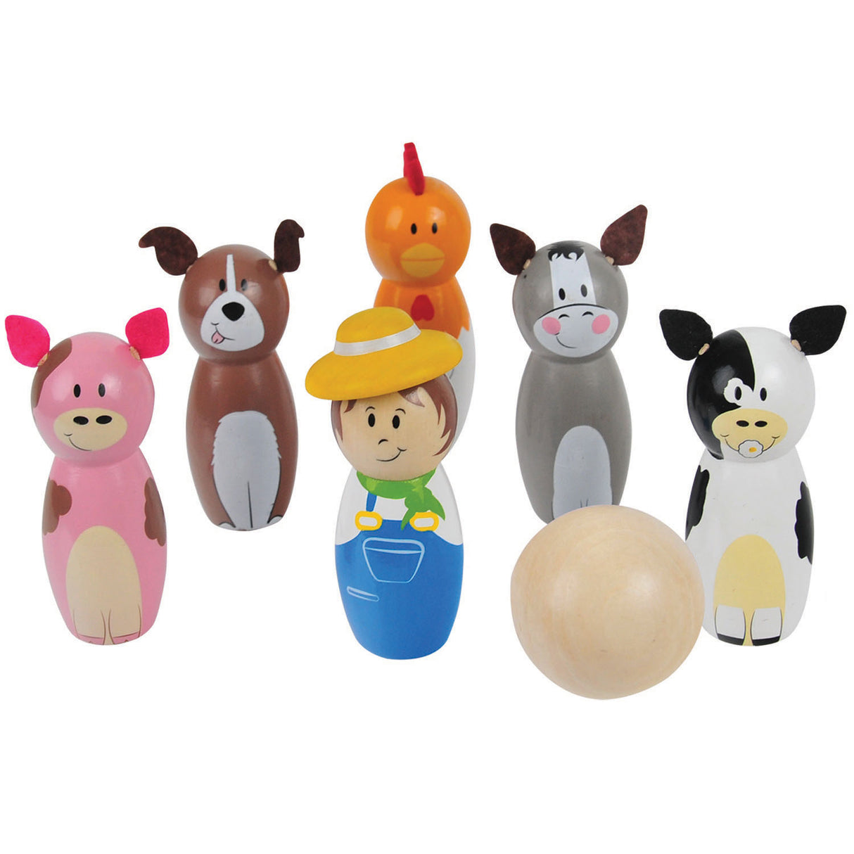 Bigjigs fa bowling szett Farm, 7 db.