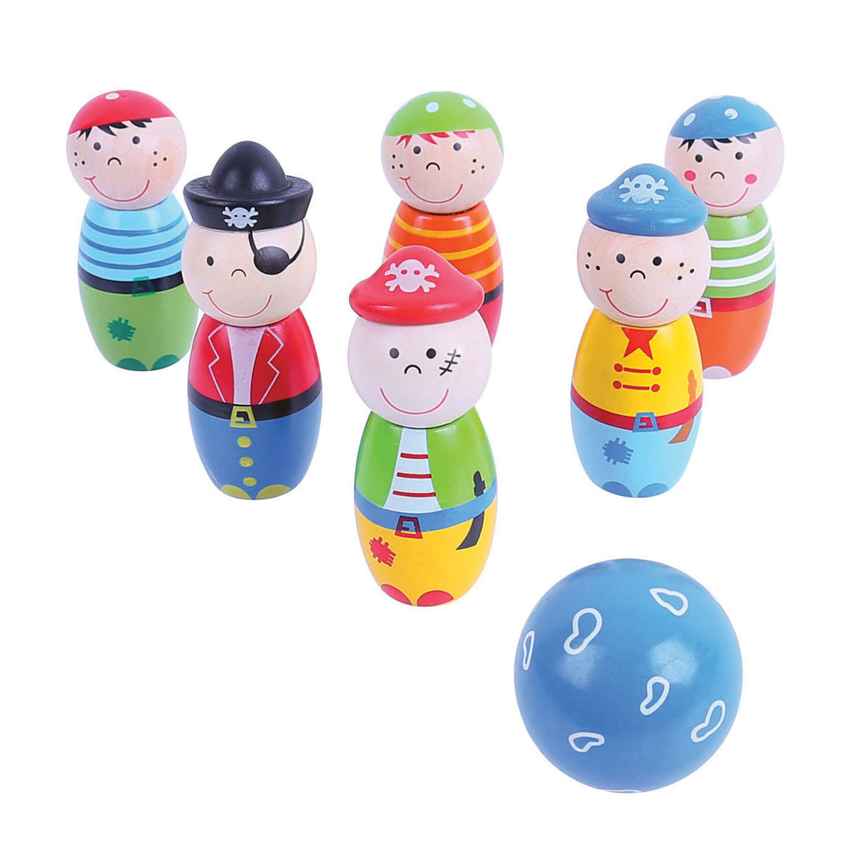 Bigjigs Wooden Bowling Set Pirates, 7-piece.
