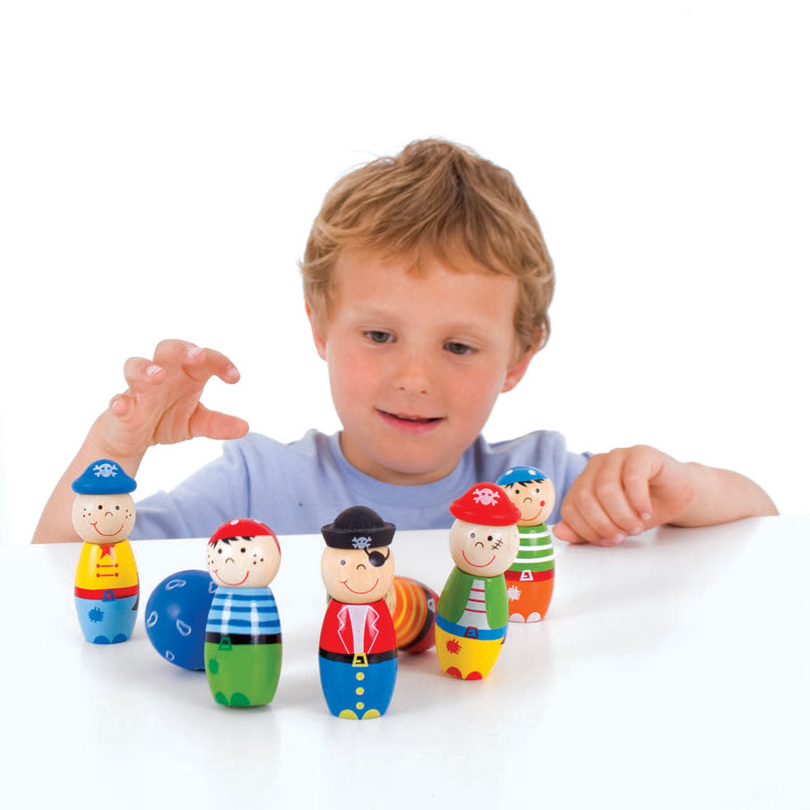 Bigjigs Wooden Bowling Set Pirates, 7-piece.